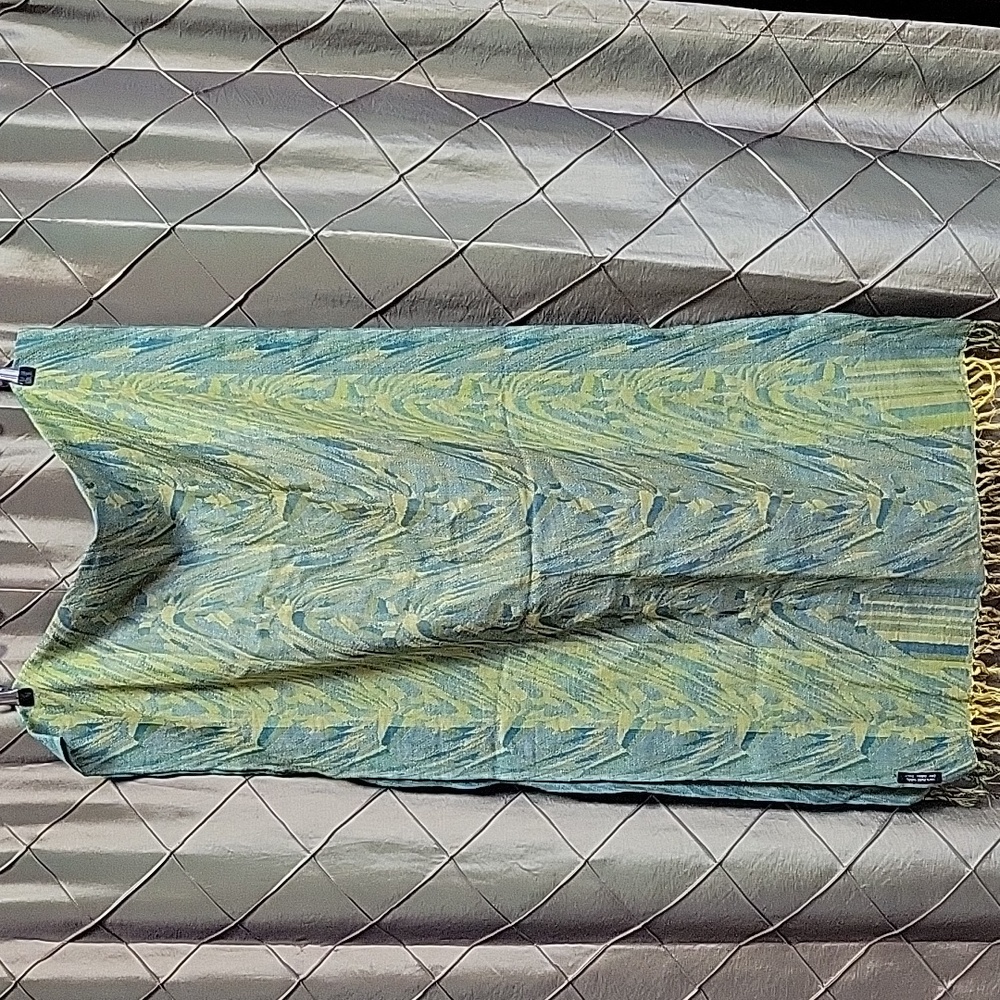 NWOT- 100% Wool Blue and Yellow Patterned Scarf